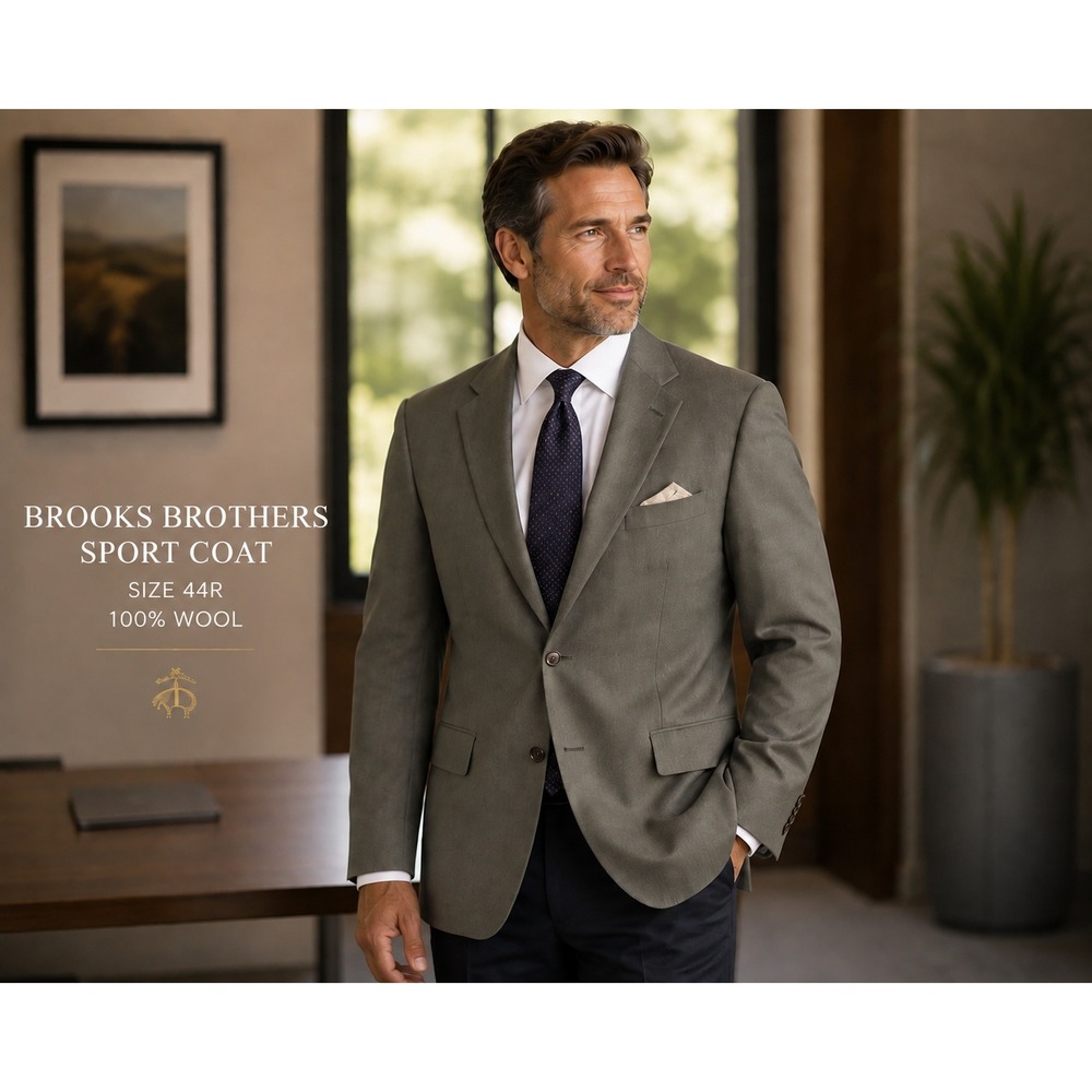 Vintage Brooks Brothers Pure Wool Sport Coat Mens 44R USA Made Olive Jacket 1796